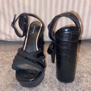 River Island Black Croc Platform Heels